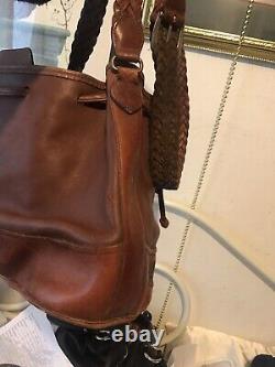 BRIGHTON Out West Hand-Stitched Western VINTAGE brown thick LEATHER Shoulder BAG