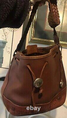 BRIGHTON Out West Hand-Stitched Western VINTAGE brown thick LEATHER Shoulder BAG