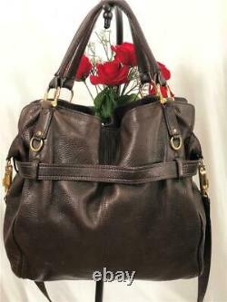 BURBERRY Raymond Dark Chocolate Leather Belted Convertible Satchel Bag