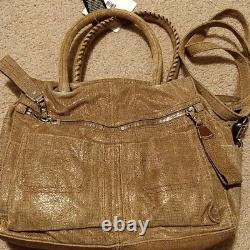 B. Makowsky Ollie Satchel Tan Shimmer Leather New Convertible