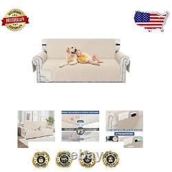Beige Quilted Sofa Cover for 3 Cushion Couch Machine Washable & Heavy Duty