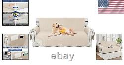 Beige Quilted Sofa Cover for 3 Cushion Couch Machine Washable & Heavy Duty