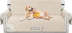 Beige Quilted Sofa Cover for 3 Cushion Couch Machine Washable & Heavy Duty