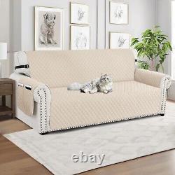Beige Quilted Sofa Cover for 3 Cushion Couch Machine Washable & Heavy Duty