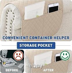 Beige Quilted Sofa Cover for 3 Cushion Couch Machine Washable & Heavy Duty