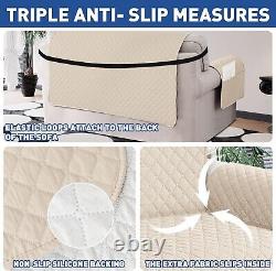 Beige Quilted Sofa Cover for 3 Cushion Couch Machine Washable & Heavy Duty