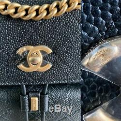 CHANEL Black Caviar Backpack Parisian Journey Grained Calfskin Calf Gold 20S NWT