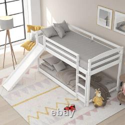 Childrens Stylish Full-Length Guardrail Bunk Beds Frame Bedroom Heavy Duty