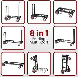 Compact Folding Adjustable Equipment Cart Heavy Duty 8-In-1 Convertible Cart