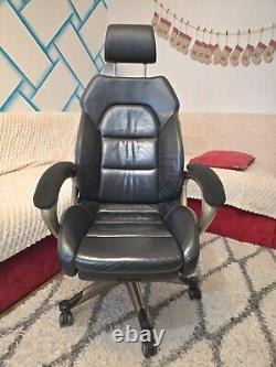 Converted used black leather car seat (AUDI A6) to office swivel reclining chair