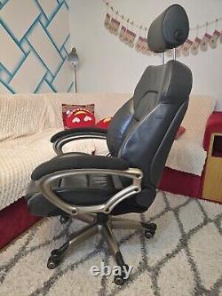 Converted used black leather car seat (AUDI A6) to office swivel reclining chair