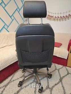 Converted used black leather car seat (AUDI A6) to office swivel reclining chair