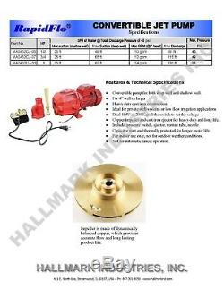 Convertible Deep Well Jet Pump, 3/4 HP 115/230V, max 65', heavy duty cast iron