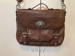 FOSSIL MADDOX Lg Distressed Brown Leather Organizer Crossbody Messenger Bag