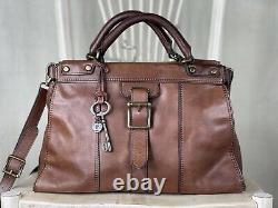 FOSSIL Vintage Revival Satchel BROWN Leather Satchel Crossbody Messenger Handbag