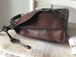FOSSIL Vintage Revival Satchel BROWN Leather Satchel Crossbody Messenger Handbag
