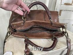 FOSSIL Vintage Revival Satchel BROWN Leather Satchel Crossbody Messenger Handbag