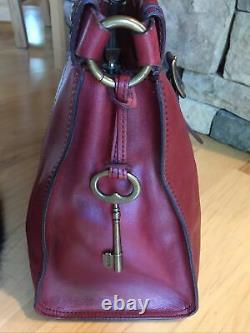 FOSSIL Vintage Revival Satchel RED Leather Satchel Crossbody Messenger Handbag