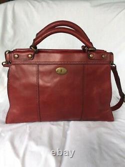 FOSSIL Vintage Revival Satchel RED Leather Satchel Crossbody Messenger Handbag