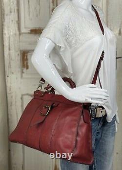 FOSSIL Vintage Revival Satchel RED Leather Satchel Crossbody Messenger Handbag