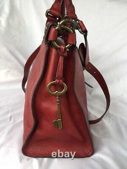 FOSSIL Vintage Revival Satchel RED Leather Satchel Crossbody Messenger Handbag