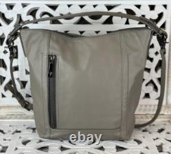 FRYE LENA Gray Leather Large Shoulder Bag Convertible Crossbody Heavy Duty EUC
