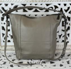 FRYE LENA Gray Leather Large Shoulder Bag Convertible Crossbody Heavy Duty EUC
