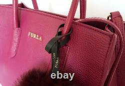 FURLA Handbag Italy AMINA Wine Tote with Rabbit Bubble Charm Brand NEW
