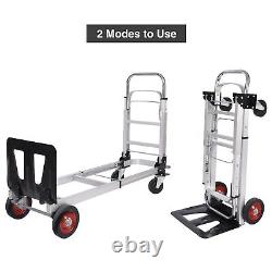 Folding Hand Truck Dolly, Aluminum Convertible Hand Truck with 4 Wheels, 2 in