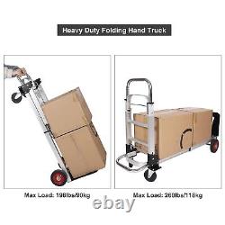 Folding Hand Truck Dolly, Aluminum Convertible Hand Truck with 4 Wheels, 2 in