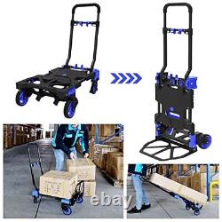 Folding Hand Truck Heavy Duty 330LB Load Blue With Bungee Cord