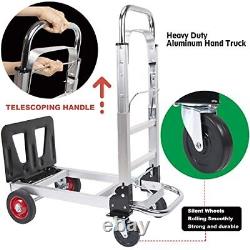 Folding Hand Truck Heavy Duty Aluminum Hand Truck with Wheels Collapsible 2 in