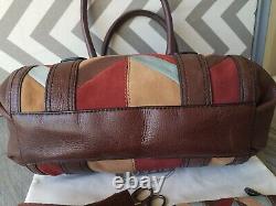 Fossil Maddox Brown Leather Chevron Patchwork Satchel Crossbody & Wallet Set