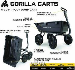Gorilla Carts GOR6PS Heavy-Duty Poly Yard Dump Cart with 2-In-1 Convertible Pull