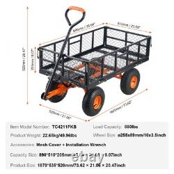 Heavy Duty Metal Garden Dump Cart Easy Assembly 2-in-1 Convertible Handle 880