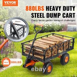 Heavy Duty Metal Garden Dump Cart Easy Assembly 2-in-1 Convertible Handle 880
