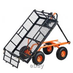 Heavy Duty Metal Garden Dump Cart Easy Assembly 2-in-1 Convertible Handle 880