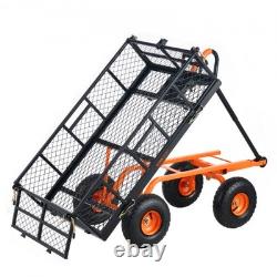 Heavy Duty Metal Garden Dump Cart Easy Assembly 2-in-1 Convertible Handle 880