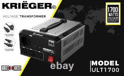 KRIËGER 1700 Watt Hi-Voltage Transformer 110/120V to 220/240V AC Step Converter