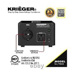Krieger ULT600 Converter 600W Voltage Transformer 110 120 220 240V Step Up Down