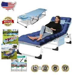 Lake Blue Adjustable Camping Cot with Convertible Face-Down Lounge Feature
