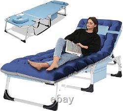 Lake Blue Adjustable Camping Cot with Convertible Face-Down Lounge Feature