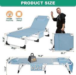 Lake Blue Adjustable Camping Cot with Convertible Face-Down Lounge Feature