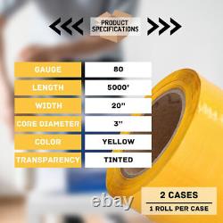 Machine Stretch Wrap, 20 x 5000' 80 Gauge Tinted Yellow Shrink Film 2 Rolls