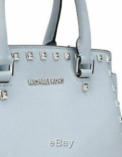 Michael Kors Selma Stud Satchel Dusty Blue Silver Saffiano Leather Bag Pursenwt