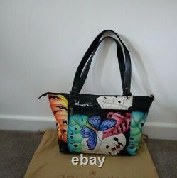 NWT Women's Anuschka Hand Painted Leather Lovely Leaves Tote Shoulder Handbag