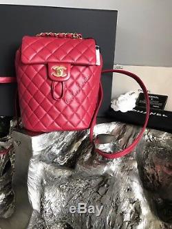 Nwt Chanel Urban Spirit Backpack Red Burgundy Calf Calfskin Gold Travel 2018 18k