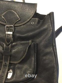 ROOTS Black Pebbled Leather Backpack Day Pack Travel Bag Rucksack Boho Canada