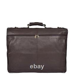 Real Leather Suit Garment Carrier Travel Weekend Bag With Strap CANICO Brown