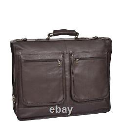 Real Leather Suit Garment Carrier Travel Weekend Bag With Strap CANICO Brown